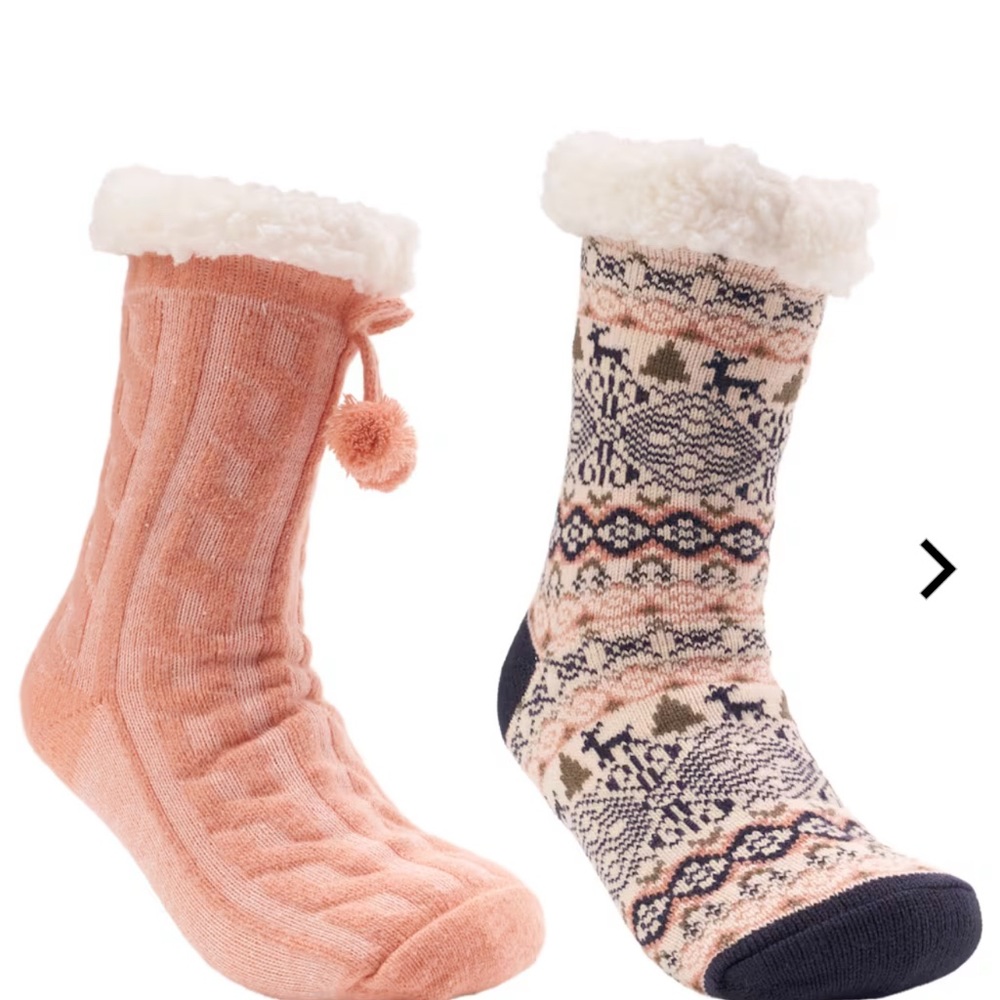 Natural Reflections Cozy Socks with Pom-Pom 2-Pair Pack - Pink/Cream Multi